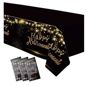 🌙 B166 - 3 Black & Gold 'Happy Retirement' Table Cover - Party Supplies